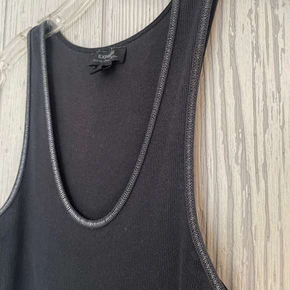 Express Ladies Ribbed L Tank Top Black w Metallic Silver Trim Stitching - Picture 9 of 11